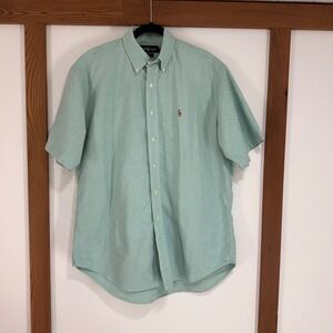 Vintage Polo Ralph Lauren Shirt Mens L Mint Green Short Sleeve Cotton Oxford